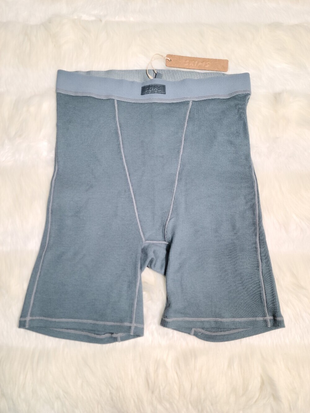 SKIMS Cotton Rib Boxer Short Blue Kyanite Women Small NEW